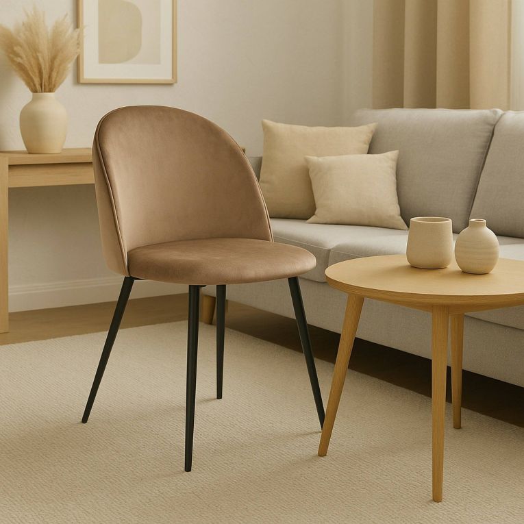 Sedia Stinson, Poltrona rivestita in velluto, Sedia da pranzo imbottita, Seduta per riunioni, 51x54h82 cm, Tortora