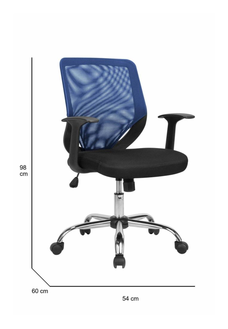 Sedia ufficio con ruote con braccioli in tessuto nera e blu - Baradili