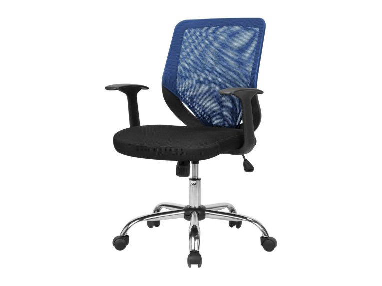 Sedia ufficio con ruote con braccioli in tessuto nera e blu - Baradili