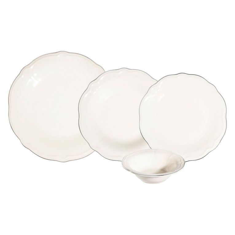 Servizio Piatti Bianco Argento set da 24 Colore Struttura Argento, Adatto per Lavastoviglie - Noremo