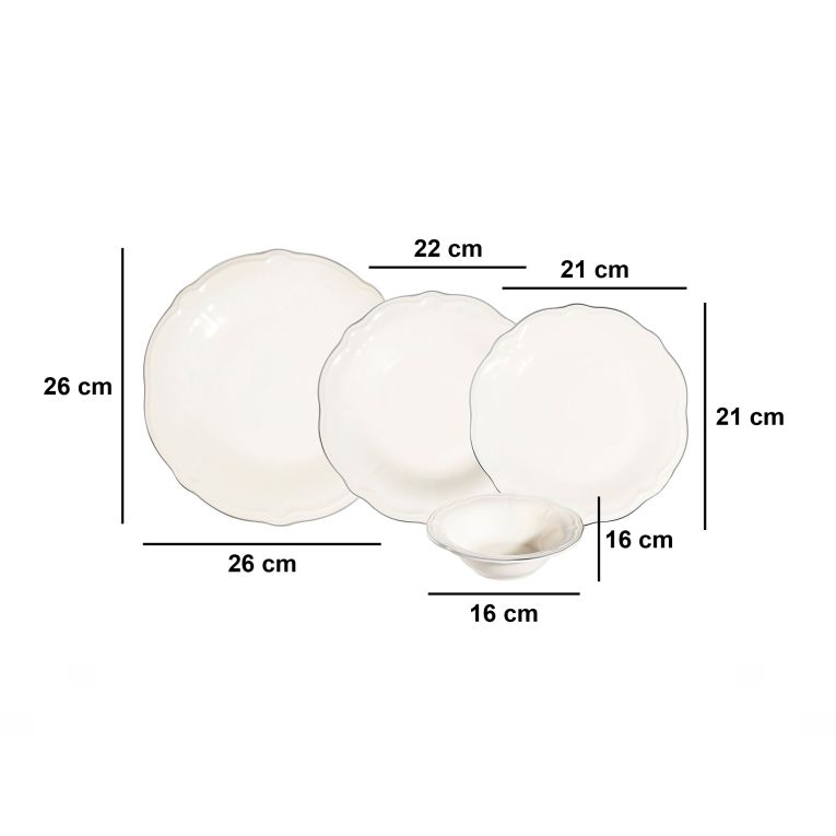 Servizio Piatti Bianco Argento set da 24 Colore Struttura Argento, Adatto per Lavastoviglie - Noremo