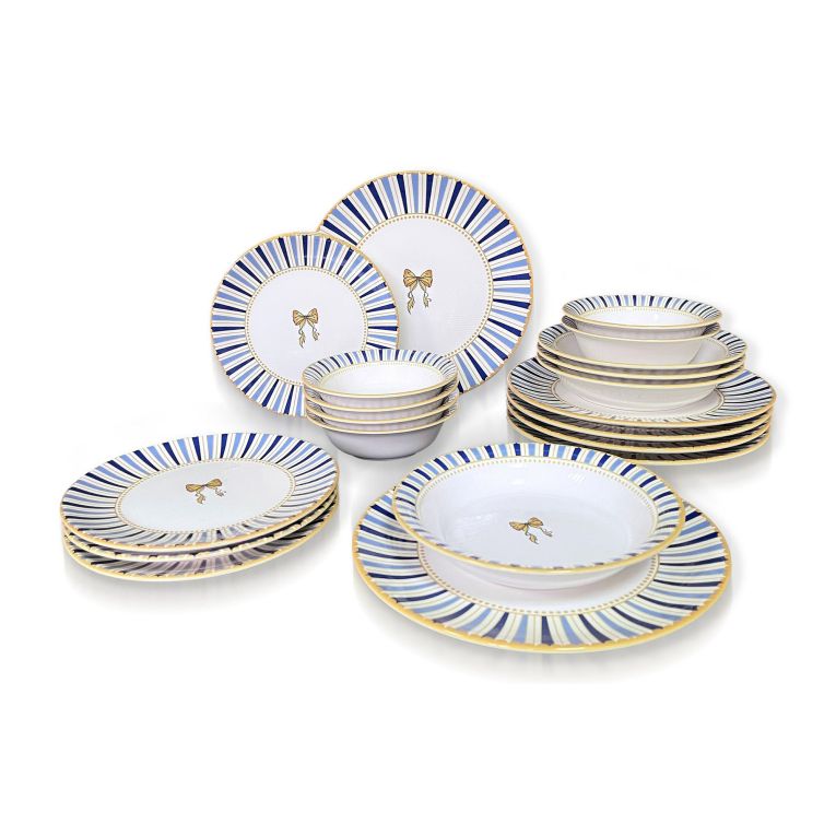 Servizio Piatti Bianco Azzurro set da 24 Colore Struttura Azzurro, Adatto per Lavastoviglie - Palemisi