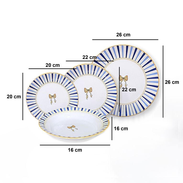Servizio Piatti Bianco Azzurro set da 24 Colore Struttura Azzurro, Adatto per Lavastoviglie - Palemisi