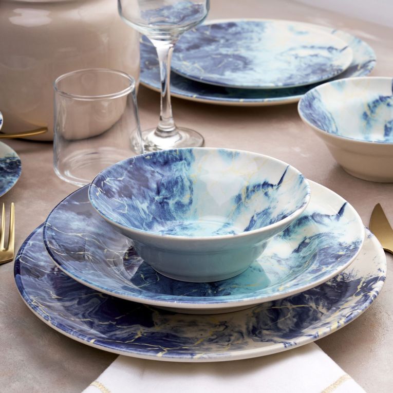 Servizio Piatti Bianco blu Chiaro set da 24 Colore Struttura blu, Sfumatura Colore Struttura Chiaro - Niseda