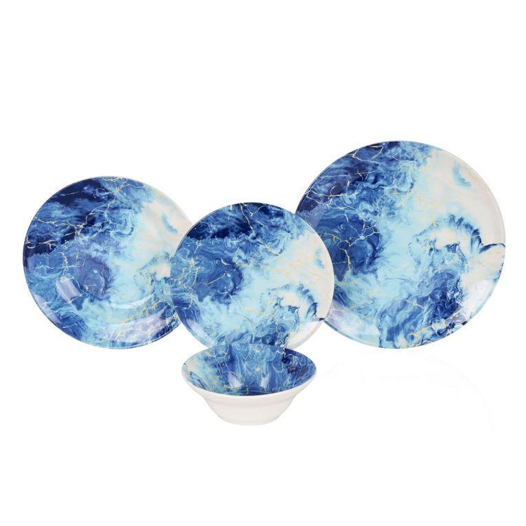 Servizio Piatti Bianco blu Chiaro set da 24 Colore Struttura blu, Sfumatura Colore Struttura Chiaro - Niseda