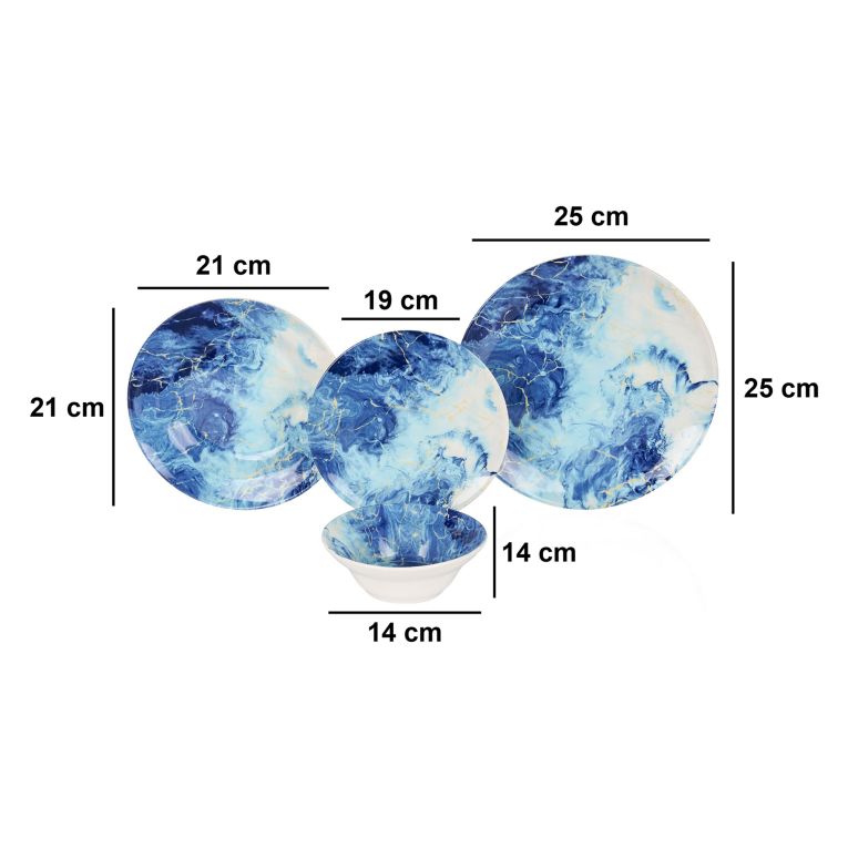 Servizio Piatti Bianco blu Chiaro set da 24 Colore Struttura blu, Sfumatura Colore Struttura Chiaro - Niseda