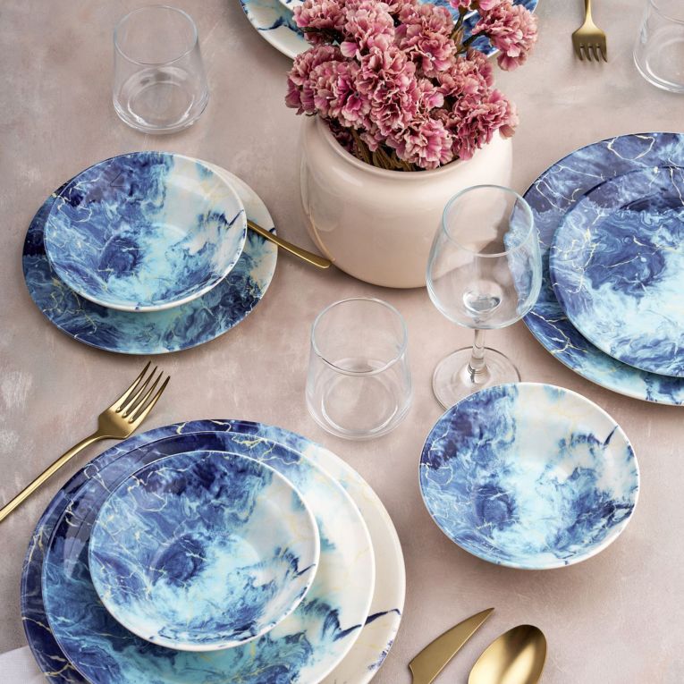 Servizio Piatti Bianco blu Chiaro set da 24 Colore Struttura blu, Sfumatura Colore Struttura Chiaro - Niseda