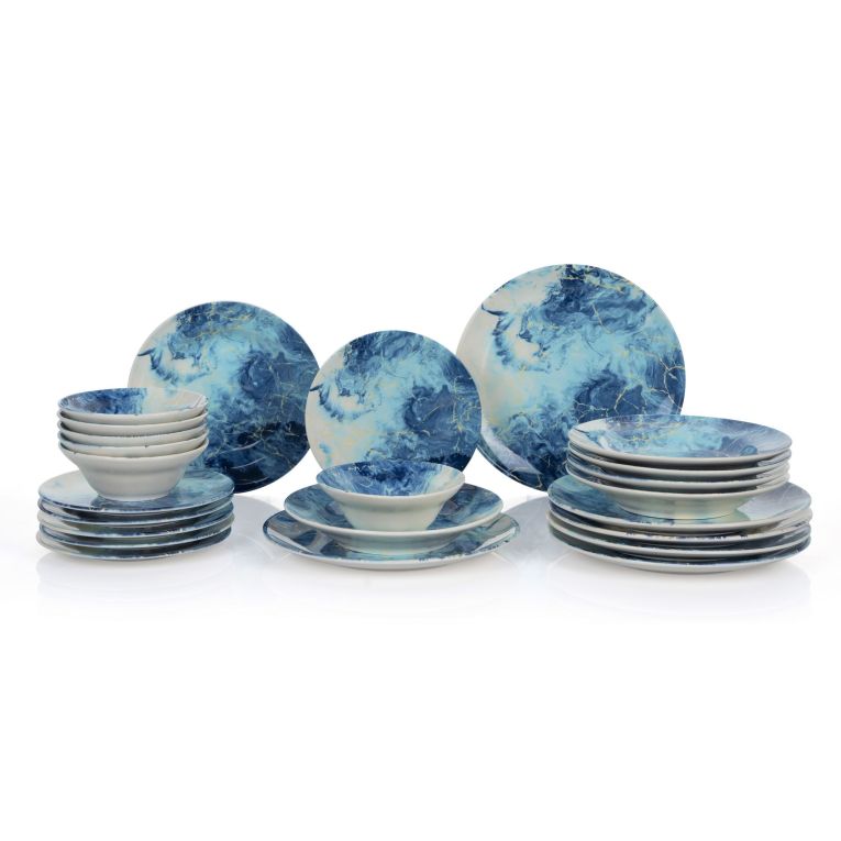 Servizio Piatti Bianco blu Chiaro set da 24 Colore Struttura blu, Sfumatura Colore Struttura Chiaro - Niseda