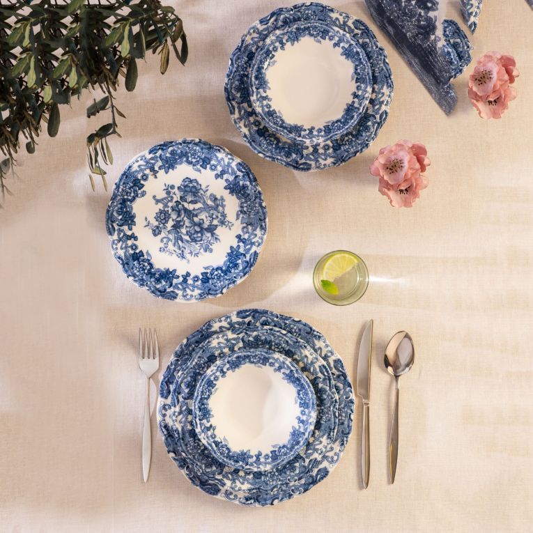 Servizio Piatti Bianco blu set da 24 Colore Struttura blu, Adatto per Lavastoviglie - Nosida