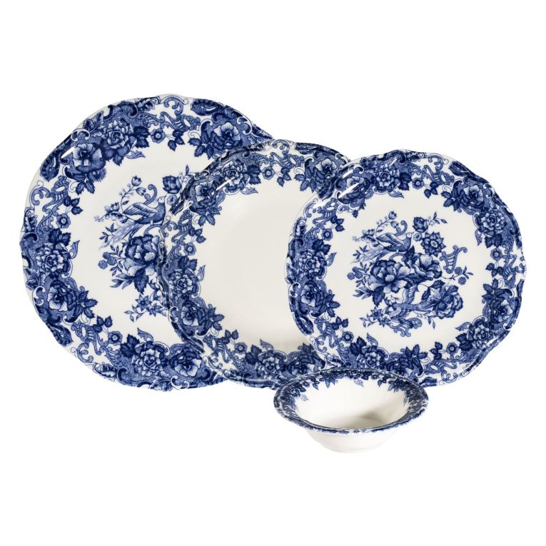 Servizio Piatti Bianco blu set da 24 Colore Struttura blu, Adatto per Lavastoviglie - Nosida