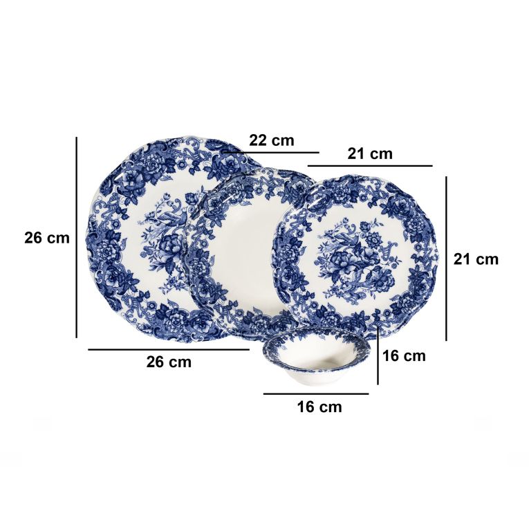 Servizio Piatti Bianco blu set da 24 Colore Struttura blu, Adatto per Lavastoviglie - Nosida