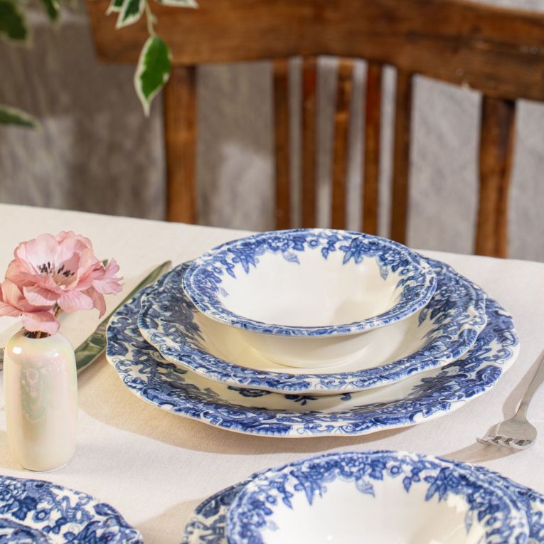 Servizio Piatti Bianco blu set da 24 Colore Struttura blu, Adatto per Lavastoviglie - Nosida