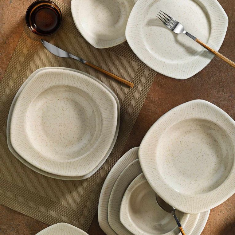 Servizio Piatti Bianco Crema set da 24 Sfumatura Colore Struttura Crema, Adatto per Lavastoviglie - Notomi