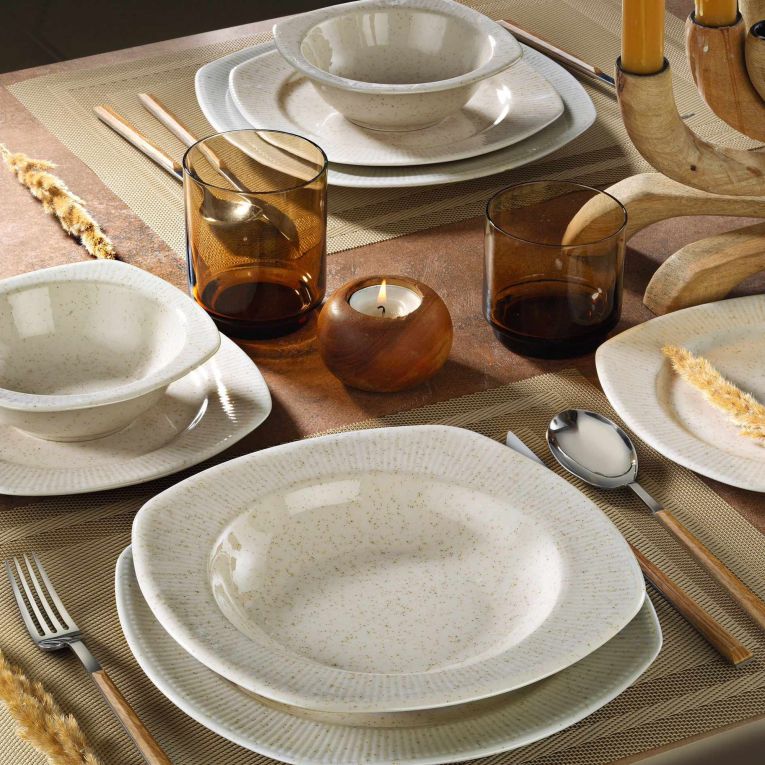 Servizio Piatti Bianco Crema set da 24 Sfumatura Colore Struttura Crema, Adatto per Lavastoviglie - Notomi