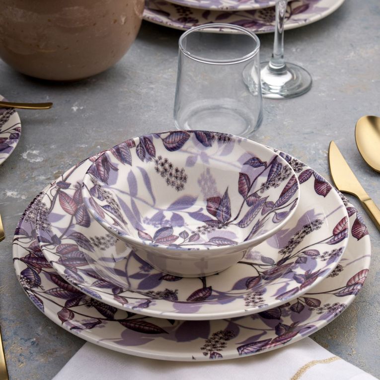 Servizio Piatti Bianco Crema Viola Lilla set da 24 Colore Struttura Viola, Sfumatura Colore Struttura Crema - Nirifati