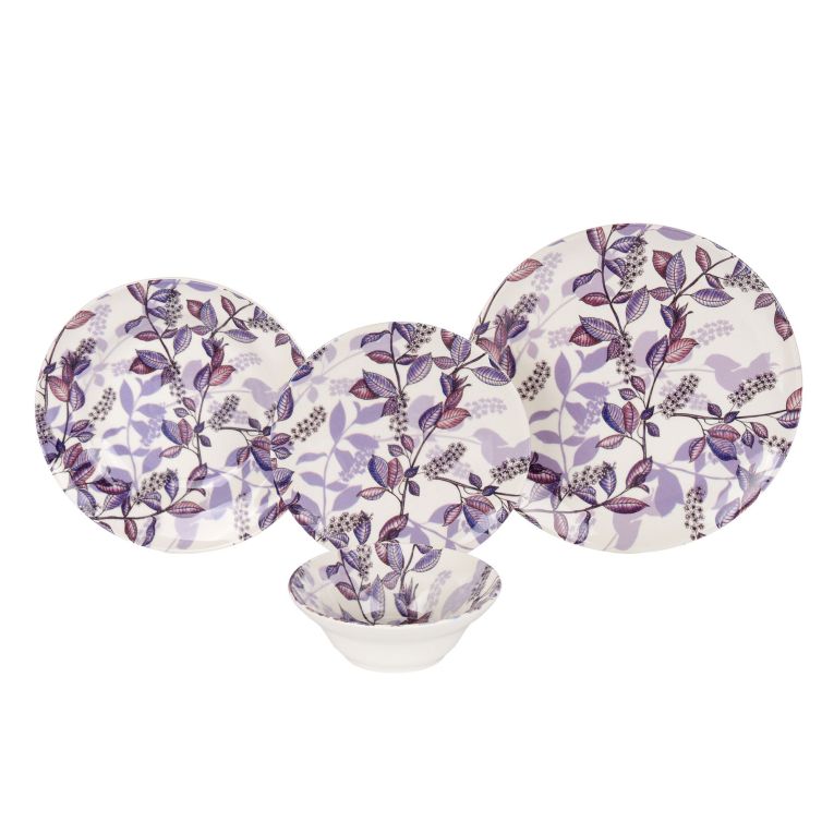 Servizio Piatti Bianco Crema Viola Lilla set da 24 Colore Struttura Viola, Sfumatura Colore Struttura Crema - Nirifati