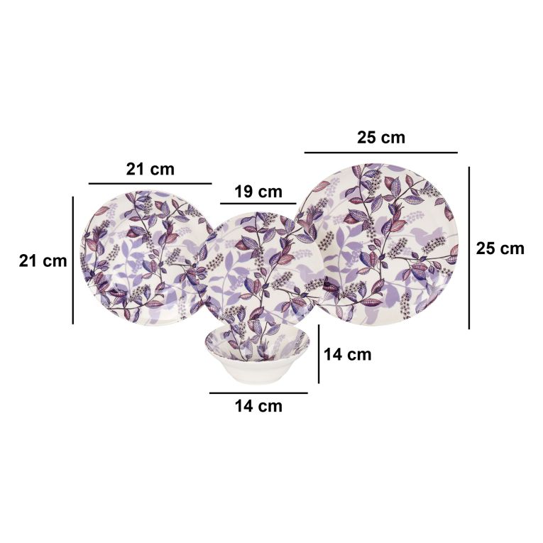 Servizio Piatti Bianco Crema Viola Lilla set da 24 Colore Struttura Viola, Sfumatura Colore Struttura Crema - Nirifati