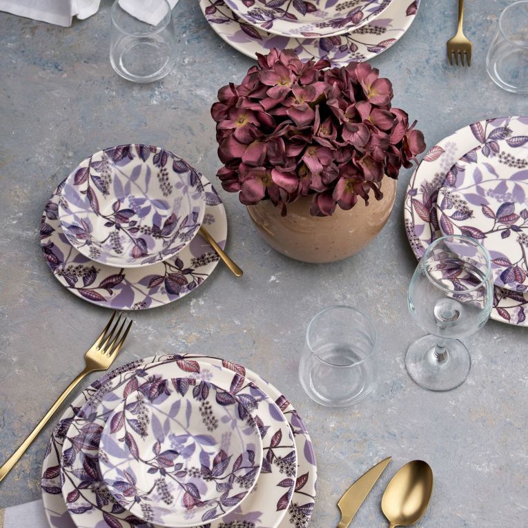 Servizio Piatti Bianco Crema Viola Lilla set da 24 Colore Struttura Viola, Sfumatura Colore Struttura Crema - Nirifati