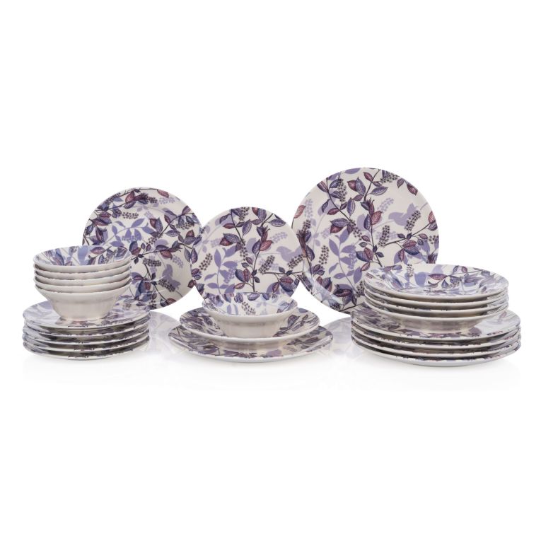 Servizio Piatti Bianco Crema Viola Lilla set da 24 Colore Struttura Viola, Sfumatura Colore Struttura Crema - Nirifati