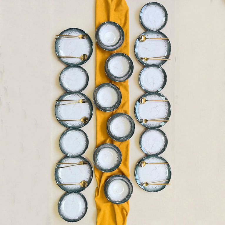 Servizio Piatti Bianco Nero Antracite set da 24 Colore Struttura Nero, Sfumatura Colore Struttura Antracite - Pale