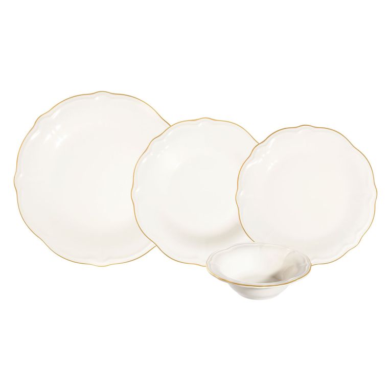Servizio Piatti Bianco oro set da 24 Colore Struttura oro, Adatto per Lavastoviglie - Noraro