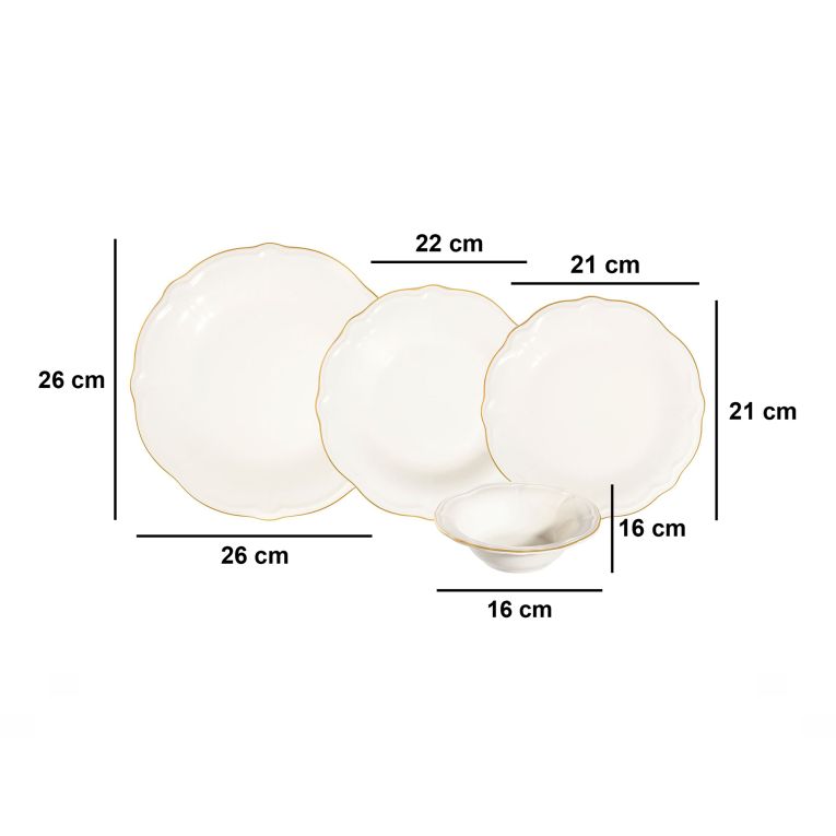 Servizio Piatti Bianco oro set da 24 Colore Struttura oro, Adatto per Lavastoviglie - Noraro