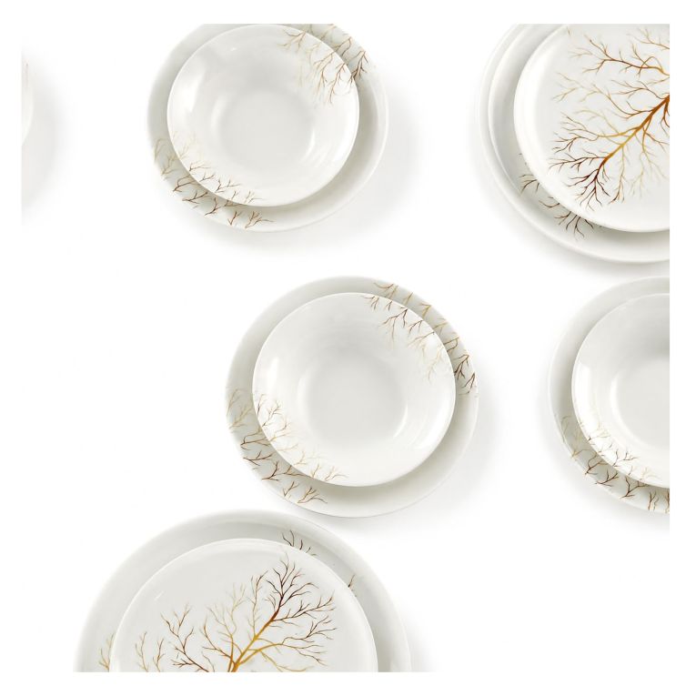 Servizio Piatti Bianco oro set da 24 Colore Struttura oro, Adatto per Lavastoviglie - Pakane