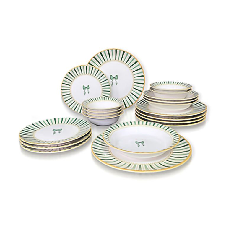 Servizio Piatti Bianco Verde set da 24 Colore Struttura Verde, Adatto per Lavastoviglie - Palimo