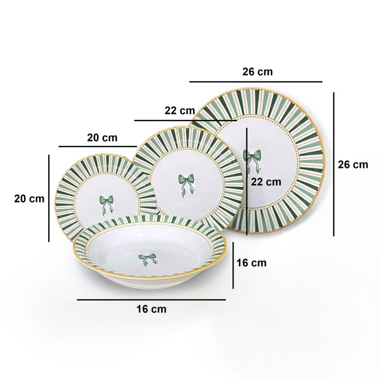 Servizio Piatti Bianco Verde set da 24 Colore Struttura Verde, Adatto per Lavastoviglie - Palimo