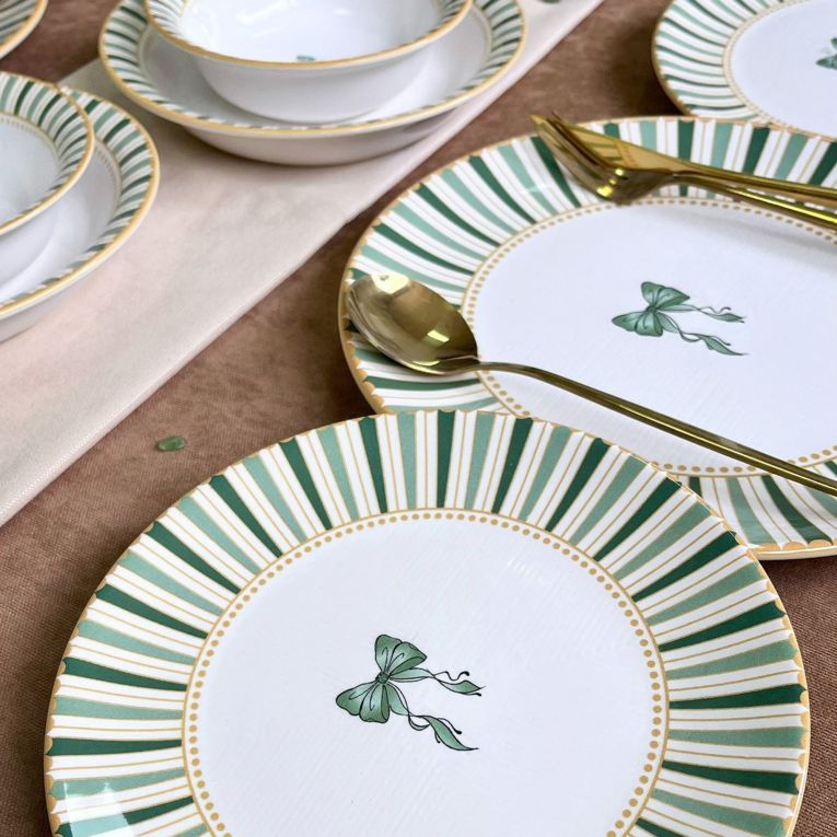 Servizio Piatti Bianco Verde set da 24 Colore Struttura Verde, Adatto per Lavastoviglie - Palimo