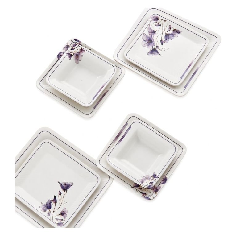 Servizio Piatti Bianco Viola set da 24 Colore Struttura Viola, Adatto per Lavastoviglie - Pakara