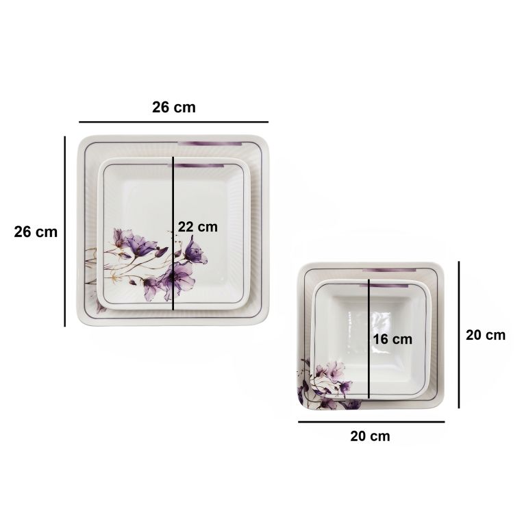 Servizio Piatti Bianco Viola set da 24 Colore Struttura Viola, Adatto per Lavastoviglie - Pakara