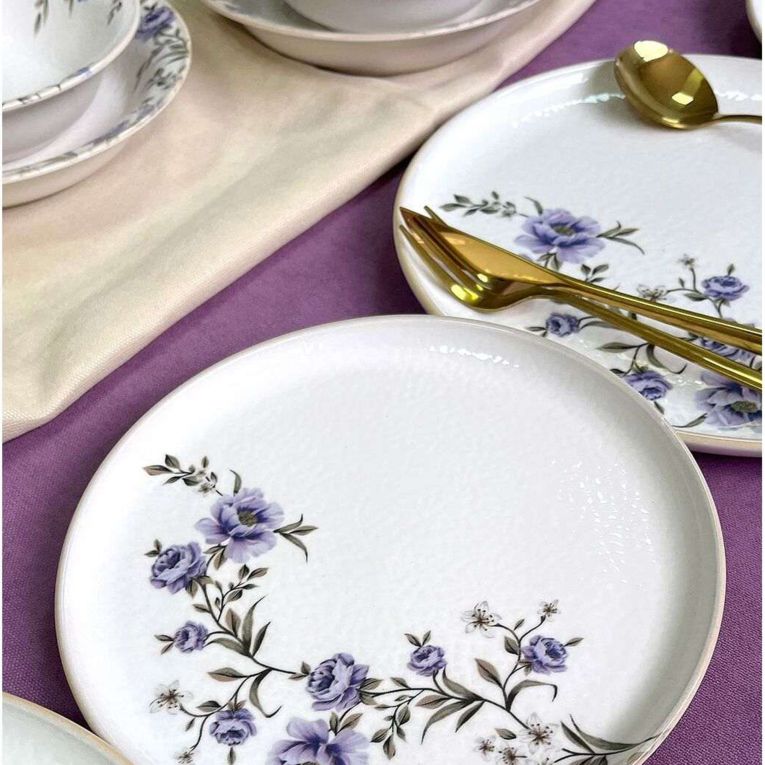 Servizio Piatti Bianco Viola set da 24 Colore Struttura Viola, Adatto per Lavastoviglie - Pakaro