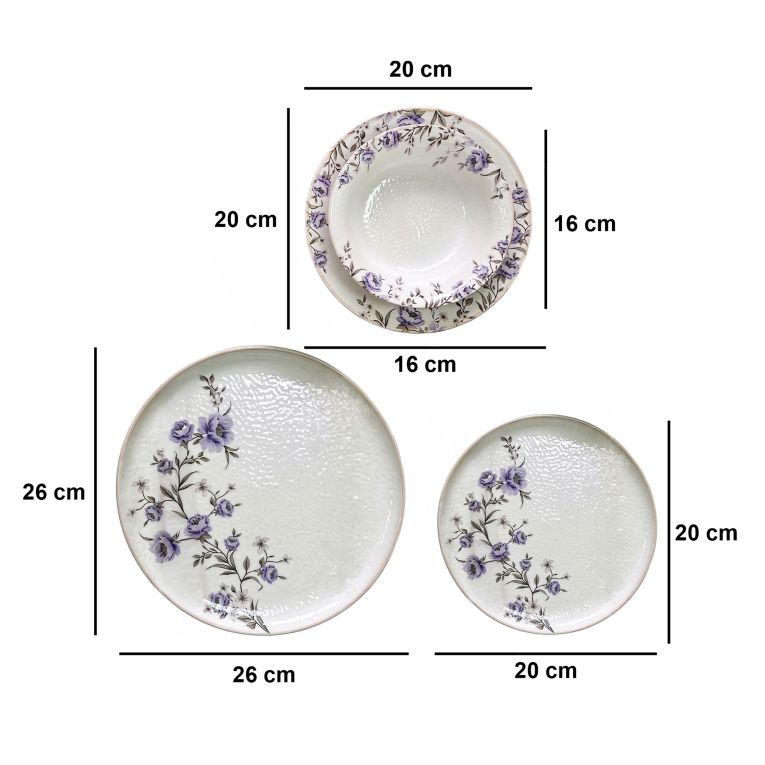 Servizio Piatti Bianco Viola set da 24 Colore Struttura Viola, Adatto per Lavastoviglie - Pakaro