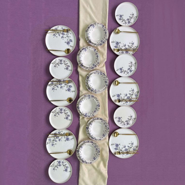 Servizio Piatti Bianco Viola set da 24 Colore Struttura Viola, Adatto per Lavastoviglie - Pakaro