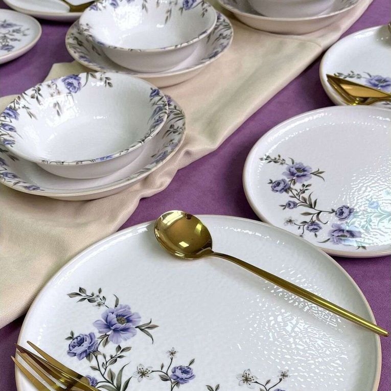 Servizio Piatti Bianco Viola set da 24 Colore Struttura Viola, Adatto per Lavastoviglie - Pakaro