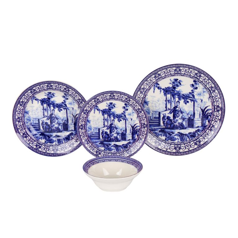 Servizio Piatti blu Bianco set da 24 Colore Struttura Bianco, Adatto per Lavastoviglie - Nimosene