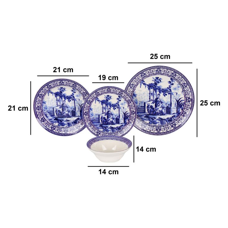 Servizio Piatti blu Bianco set da 24 Colore Struttura Bianco, Adatto per Lavastoviglie - Nimosene