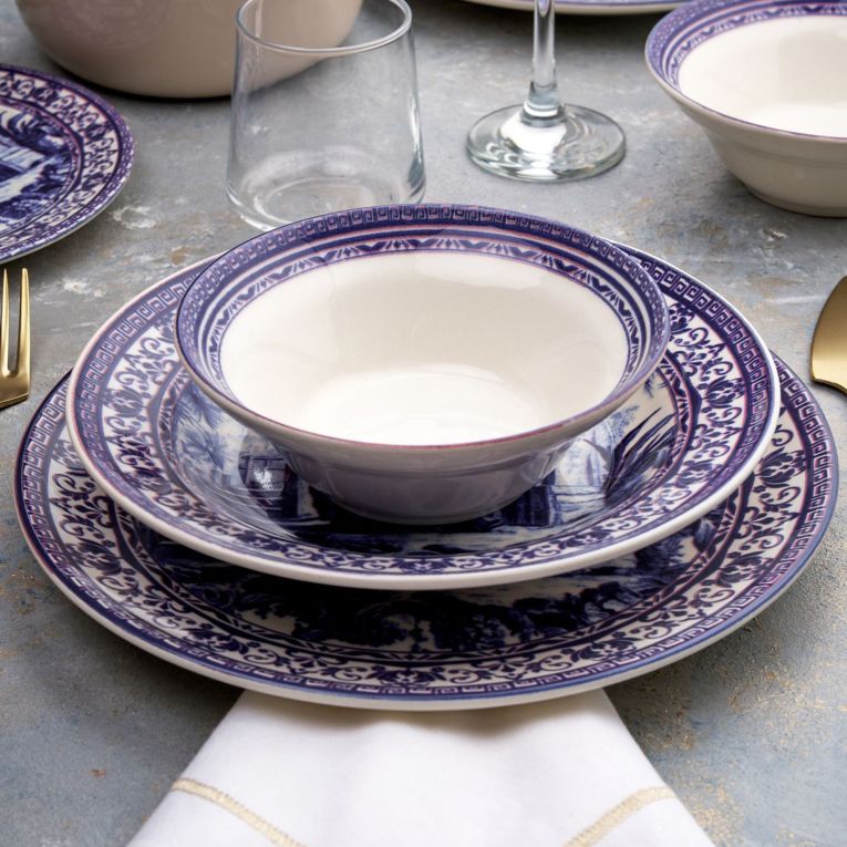 Servizio Piatti blu Bianco set da 24 Colore Struttura Bianco, Adatto per Lavastoviglie - Nimosene