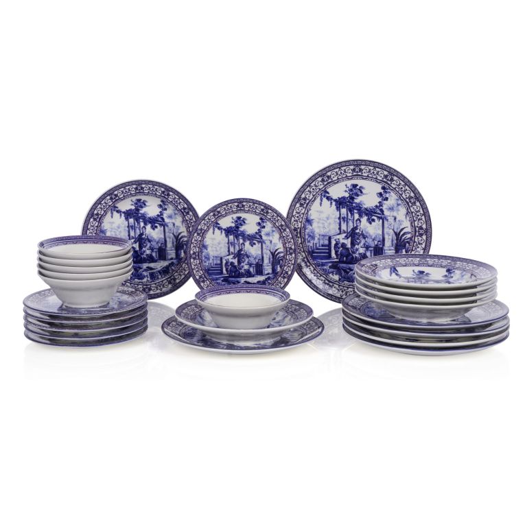 Servizio Piatti blu Bianco set da 24 Colore Struttura Bianco, Adatto per Lavastoviglie - Nimosene