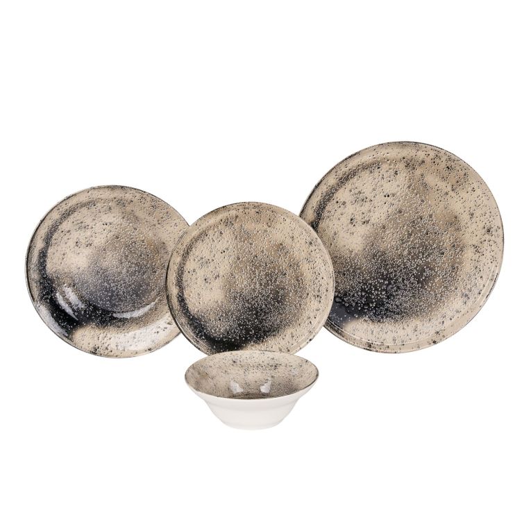 Servizio Piatti Marrone Beige set da 24 Colore Struttura Beige, Adatto per Lavastoviglie - Nirono