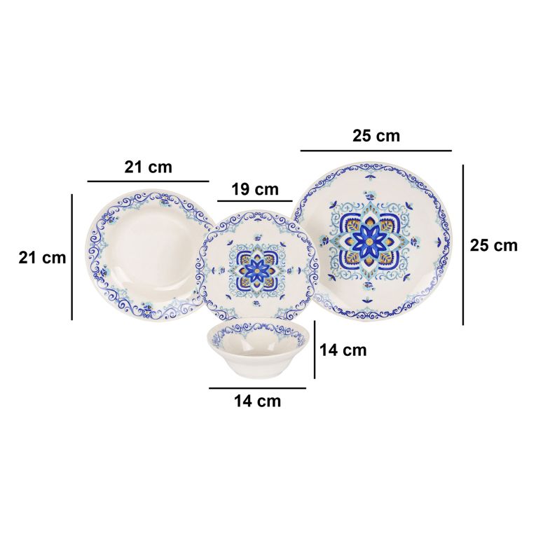 Servizio Piatti Multicolore set da 24 Adatto per Lavastoviglie, Adatto per Microonde - Niralino