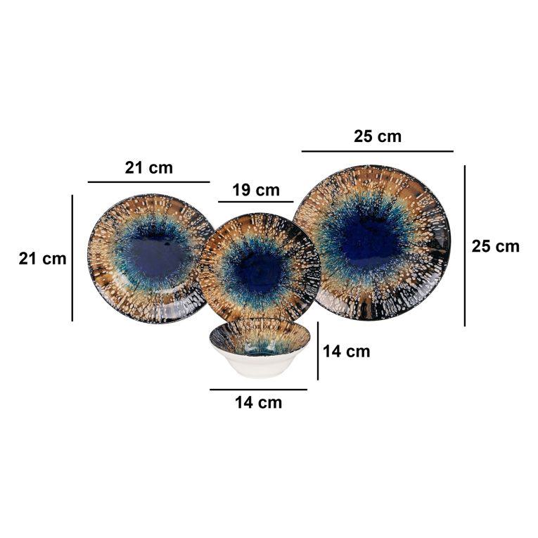 Servizio Piatti Multicolore set da 24 Adatto per Lavastoviglie, Adatto per Microonde - Nitema