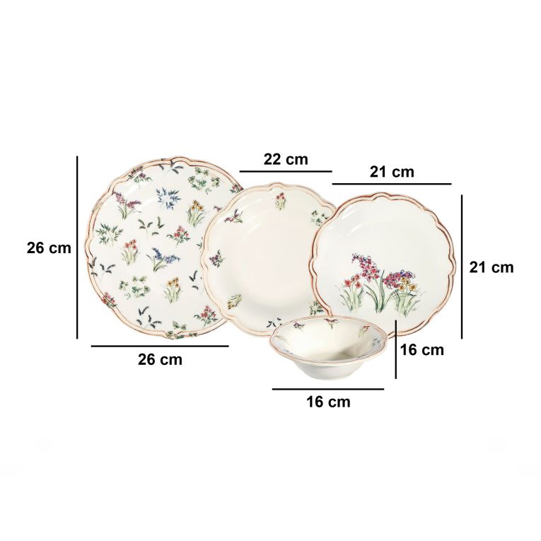 Servizio Piatti Multicolore set da 24 Adatto per Lavastoviglie, Adatto per Microonde - Nomina