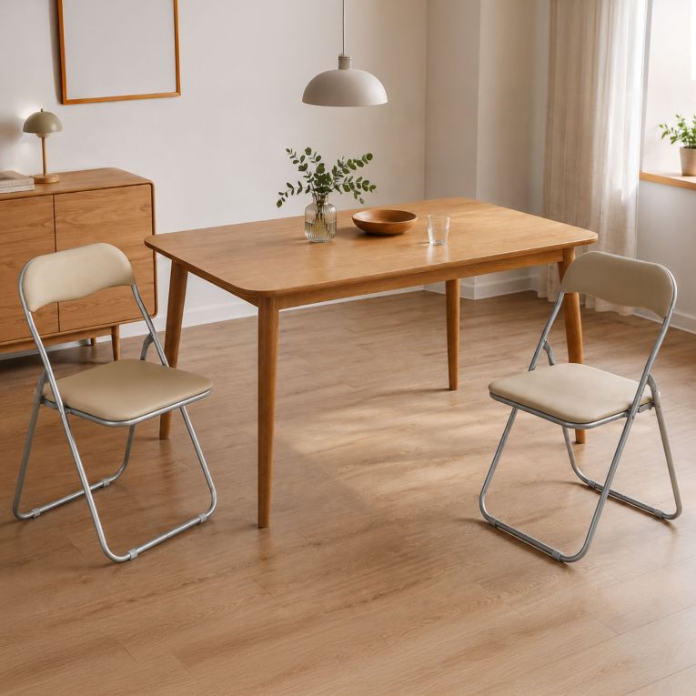 Set 2 sedie pieghevoli imbottite beige struttura in metallo - Antenore