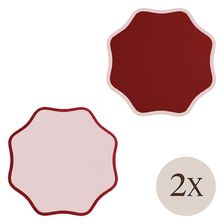 Set 2 Tovagliette-Sottopiatti in Ecopelle Hati, Rosso e Rosa 40x40 cm, Coppia bicolore, Lavabili e Antiscivolo, Indoor-Outdoor, Made in Italy