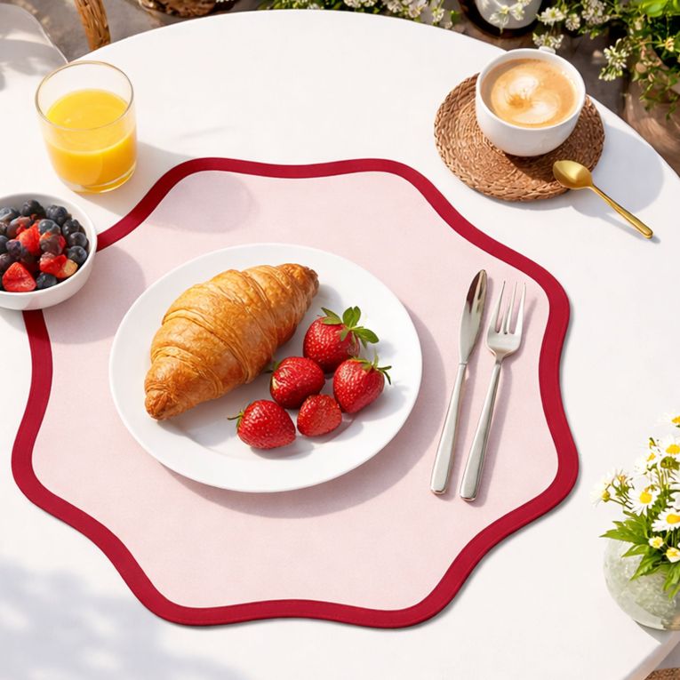 Set 2 Tovagliette-Sottopiatti in Ecopelle Hati, Rosso e Rosa 40x40 cm, Coppia bicolore, Lavabili e Antiscivolo, Indoor-Outdoor, Made in Italy