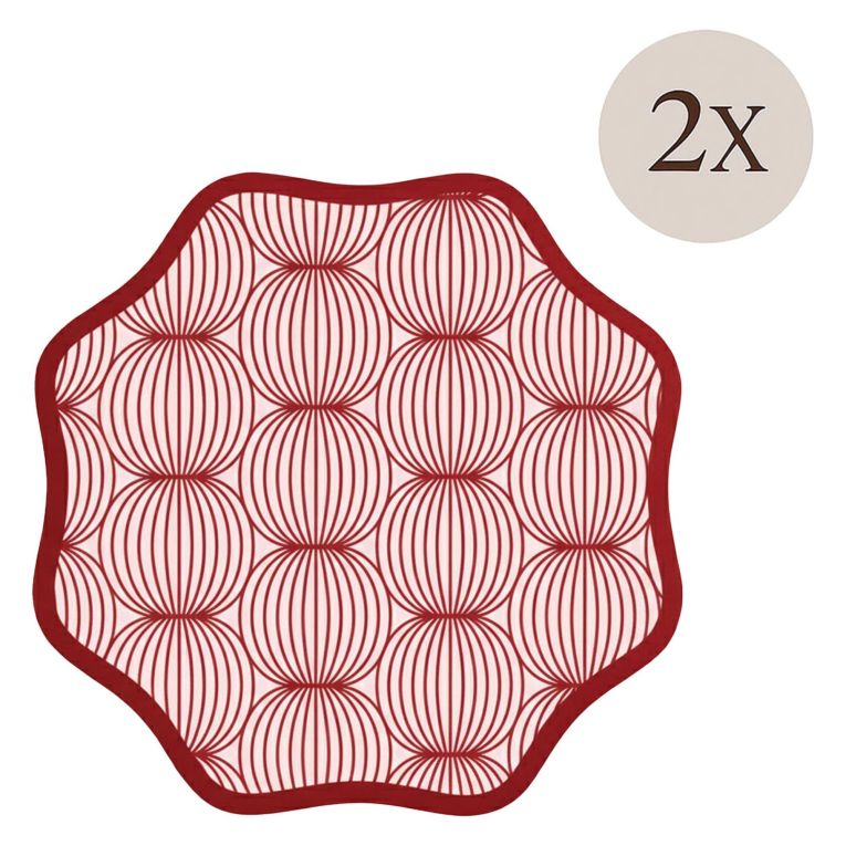 Set 2 Tovagliette-Sottopiatti in Ecopelle Kalp, Rosso e Rosa 40x40 cm, Cerchi intrecciati, Lavabili e Antiscivolo, Indoor-Outdoor, Made in Italy