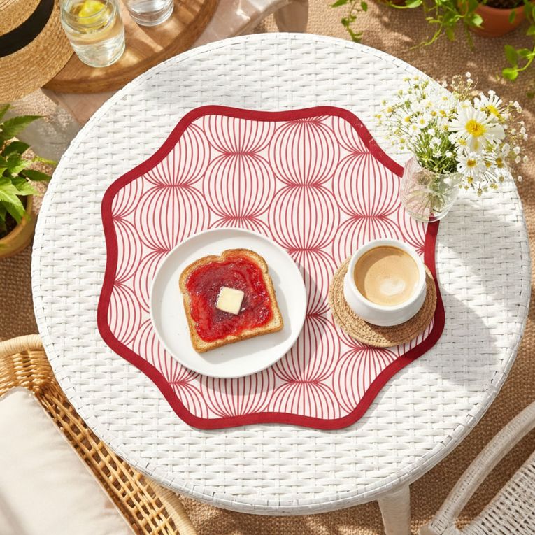 Set 2 Tovagliette-Sottopiatti in Ecopelle Kalp, Rosso e Rosa 40x40 cm, Cerchi intrecciati, Lavabili e Antiscivolo, Indoor-Outdoor, Made in Italy
