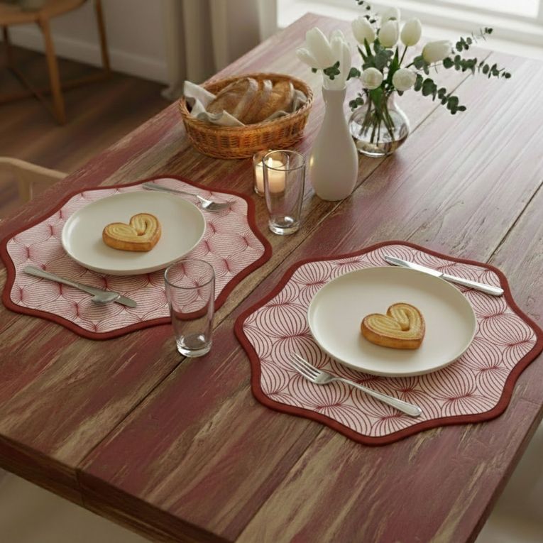 Set 2 Tovagliette-Sottopiatti in Ecopelle Kalp, Rosso e Rosa 40x40 cm, Cerchi intrecciati, Lavabili e Antiscivolo, Indoor-Outdoor, Made in Italy